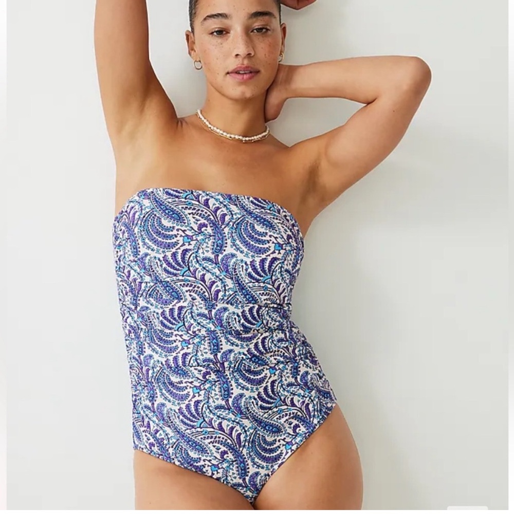 NWT J. Crew Purple & Blue Ruched Bandeau One-Piece
Swimsuit Sz 22